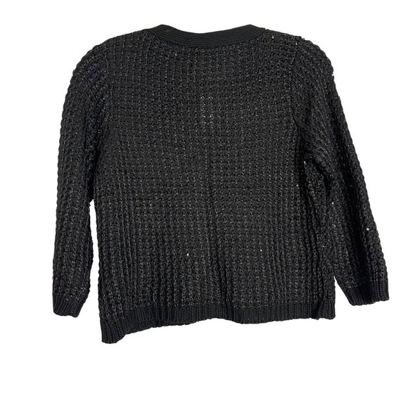 NWT EYN Womens Black Crochet Cardigan Sweater metallic size medium hidden snaps - Picture 2 of 7